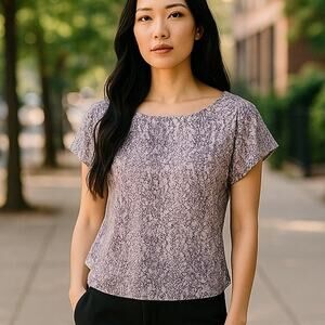 CONVERSE One Star Purple Snakeskin Animal Print Short Cap Sleeve Blouse ~ LARGE